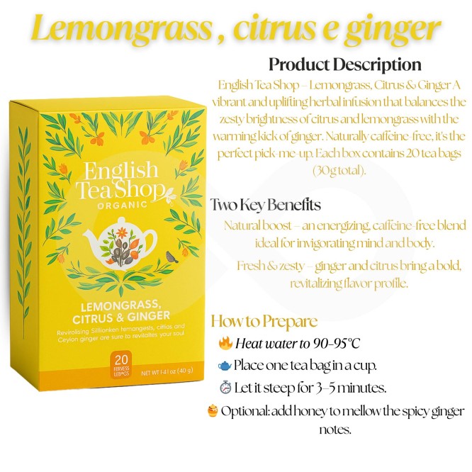 ENGLISH TEA SHOP� Tea Lemongrass Citrus & Ginger 20 un.