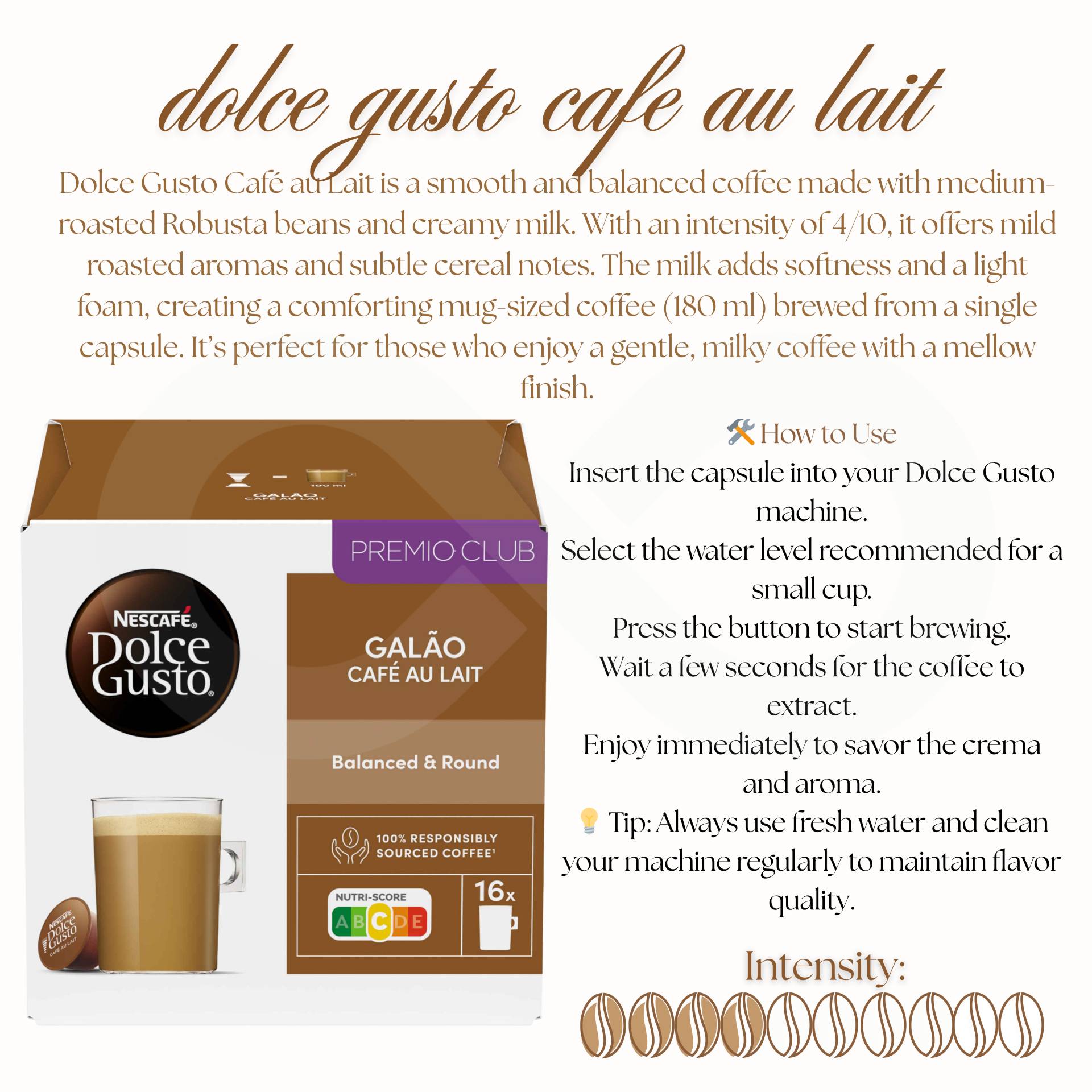 DOLCE GUSTO® Cápsulas Dolce Gusto Cafe Au Lait 30 un.