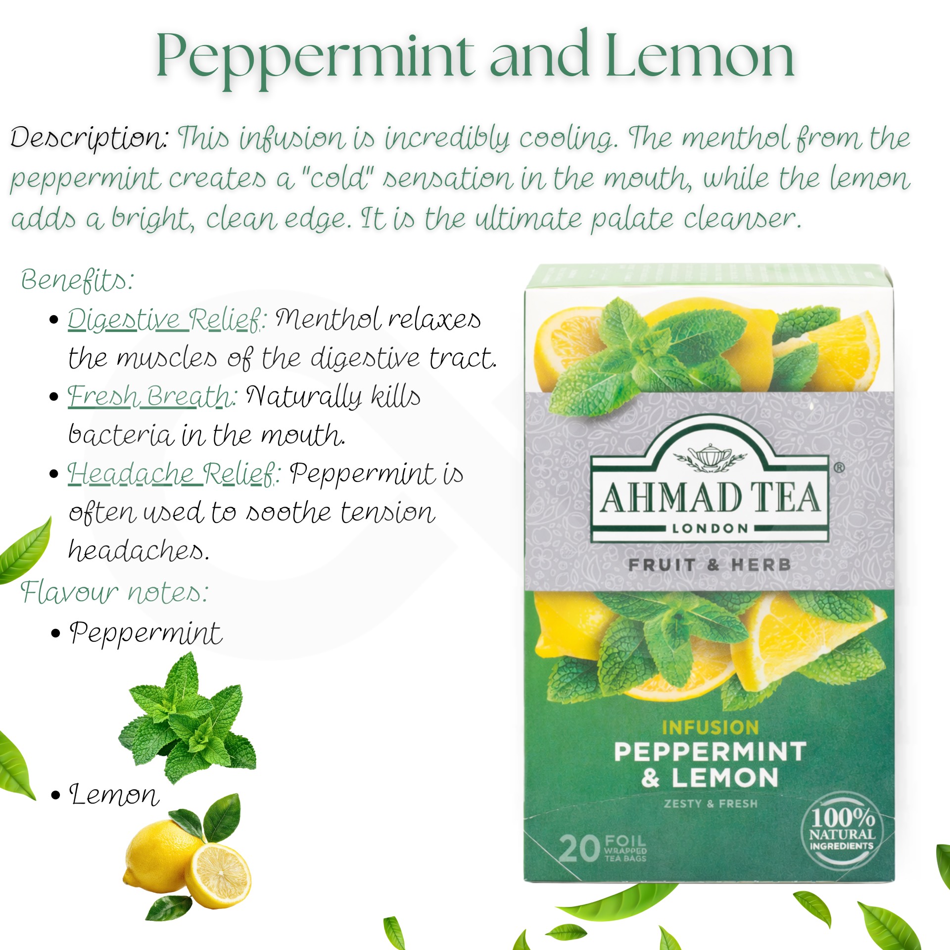 AHMAD TEA® Chá Peppermint & Lemon 20 un.