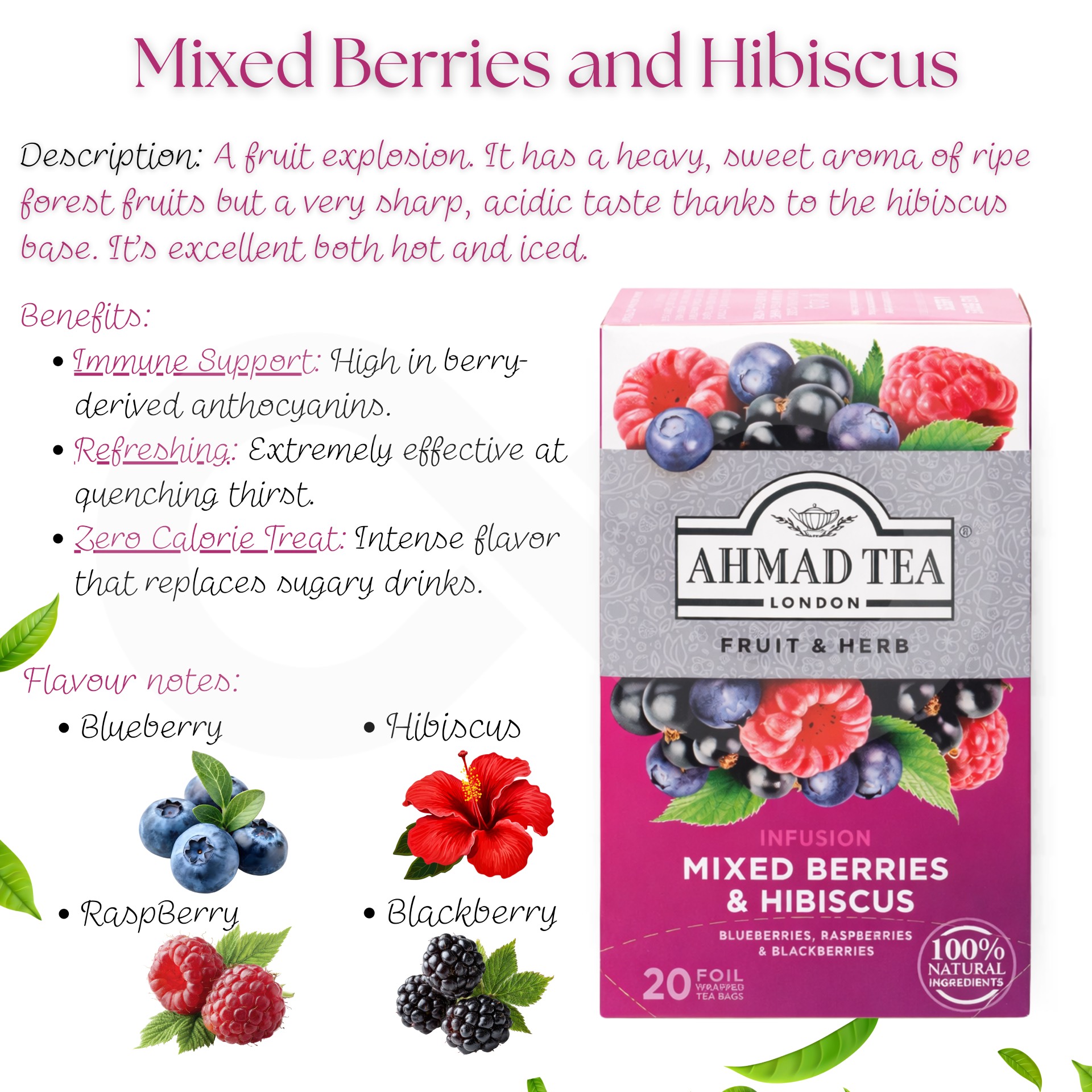 AHMAD TEA® Chá Mix Berries & Hibiscus 20 un.