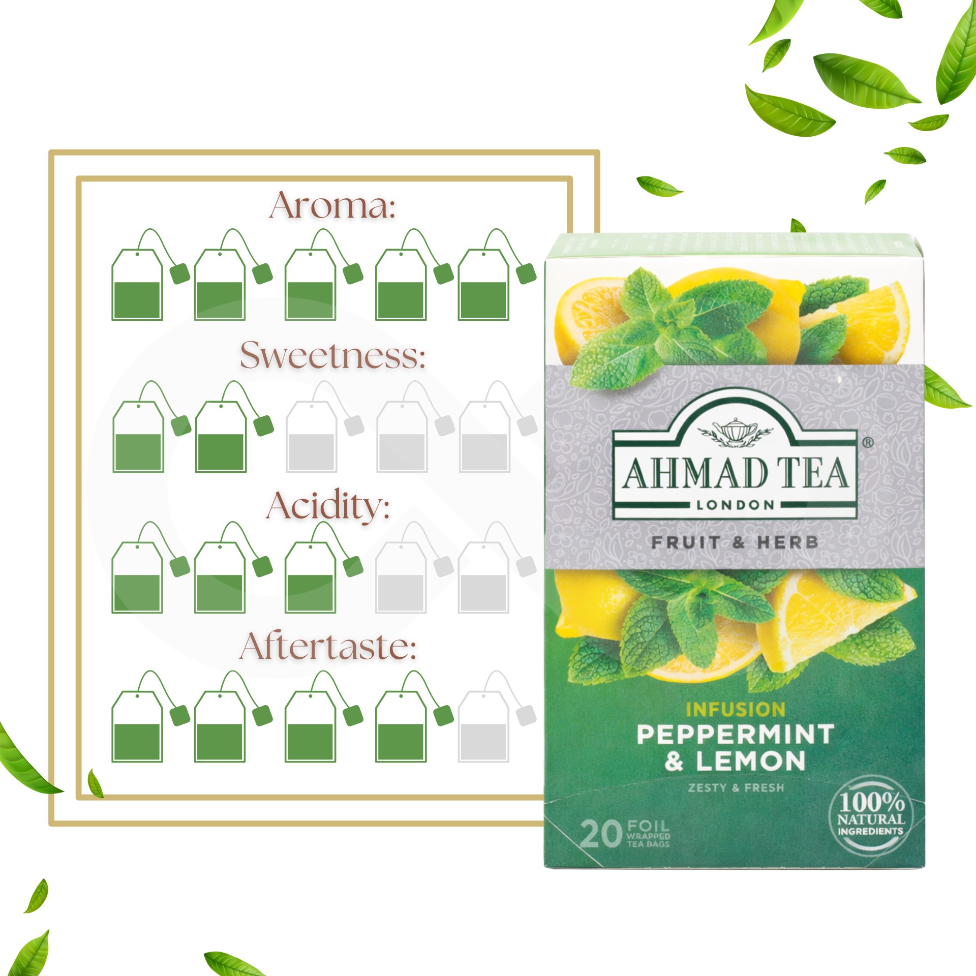 AHMAD TEA® Chá Peppermint & Lemon 20 un.