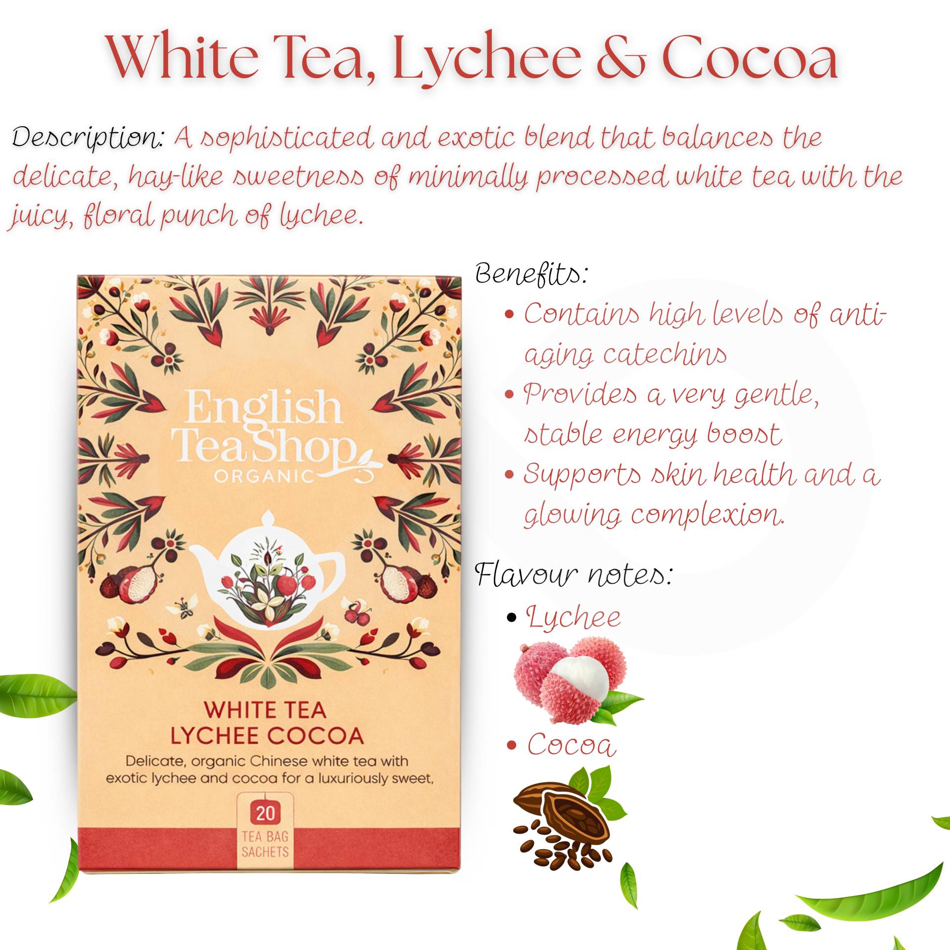 ENGLISH TEA SHOP® Tè Bianco, Litchi E Cacao 20 pz.
