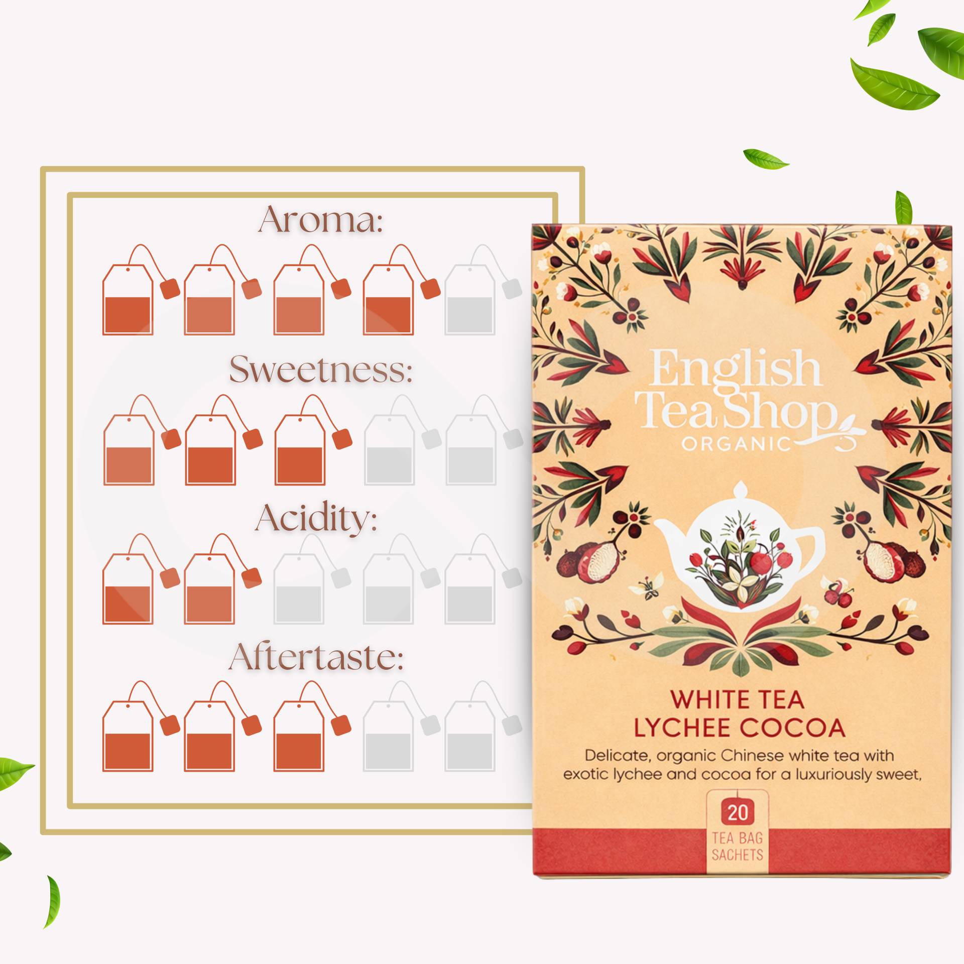 ENGLISH TEA SHOP® Tè Bianco, Litchi E Cacao 20 pz.