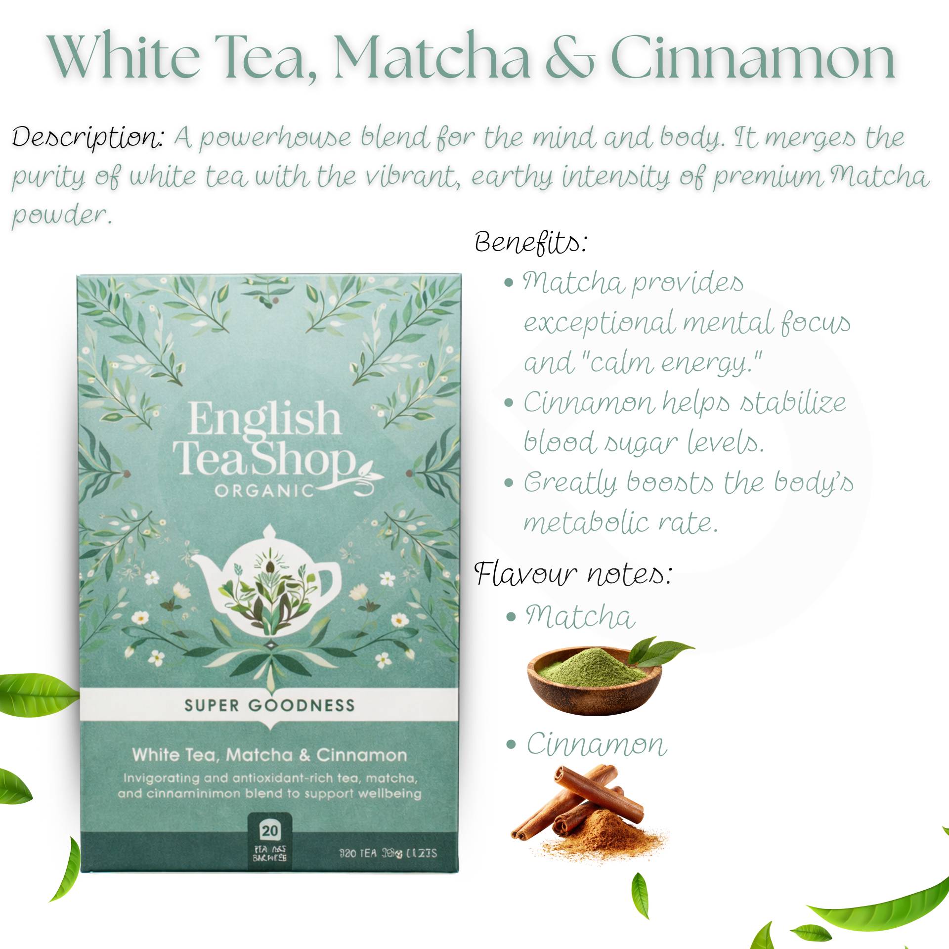 ENGLISH TEA SHOP® Tè Bianco, Matcha E Cannella 20 pz.
