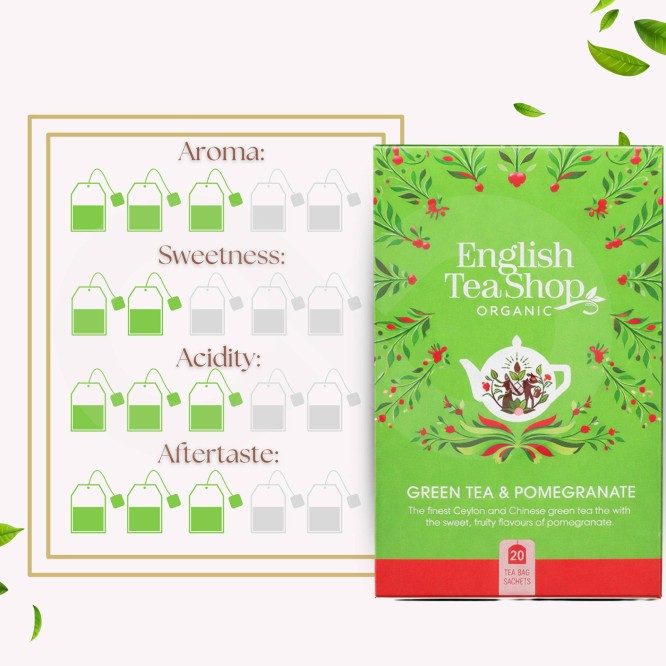 ENGLISH TEA SHOP® Chá Green Tea Pomegranate 20 un.