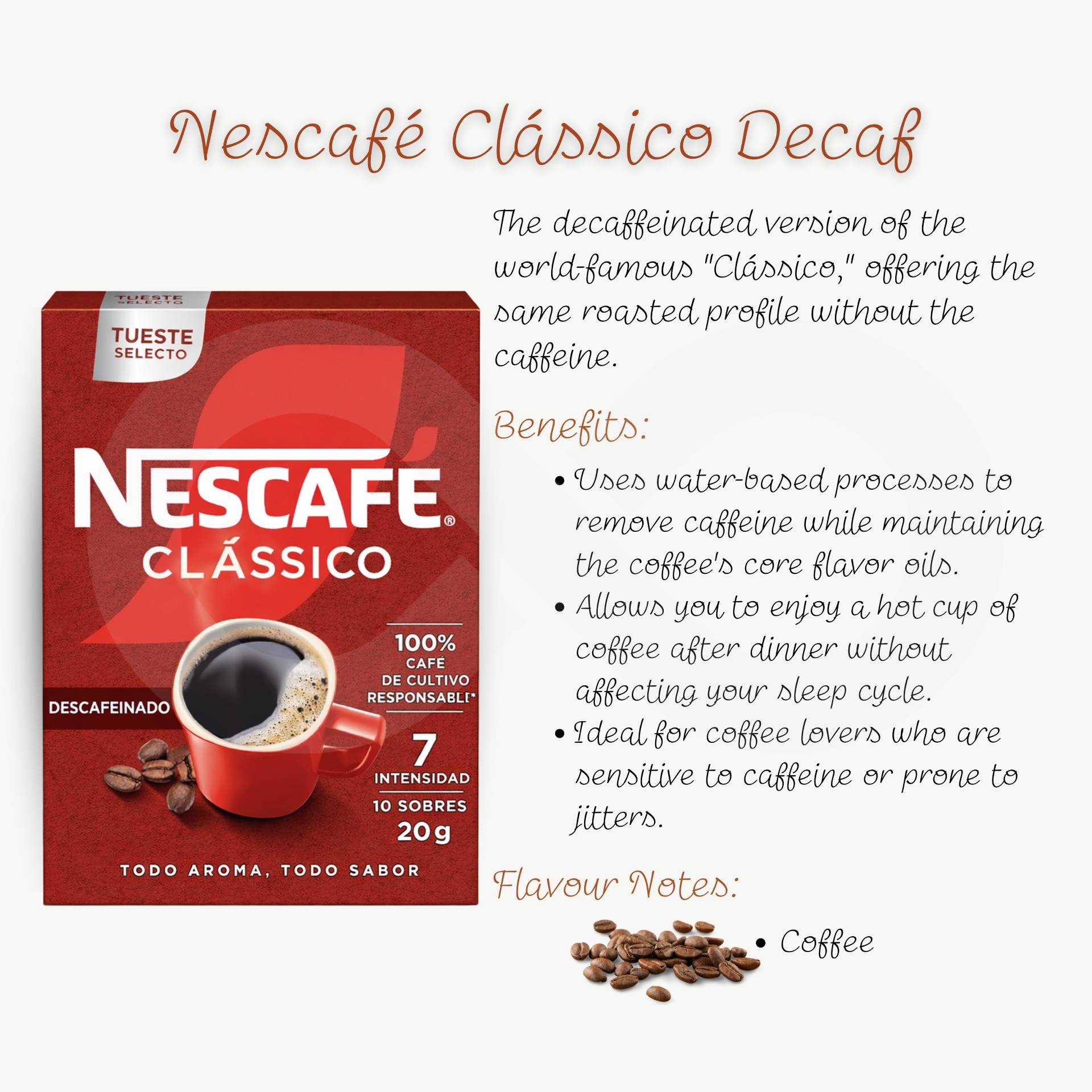 NESCAFÉ® Instant Coffee Clássico Decaf 10 un.
