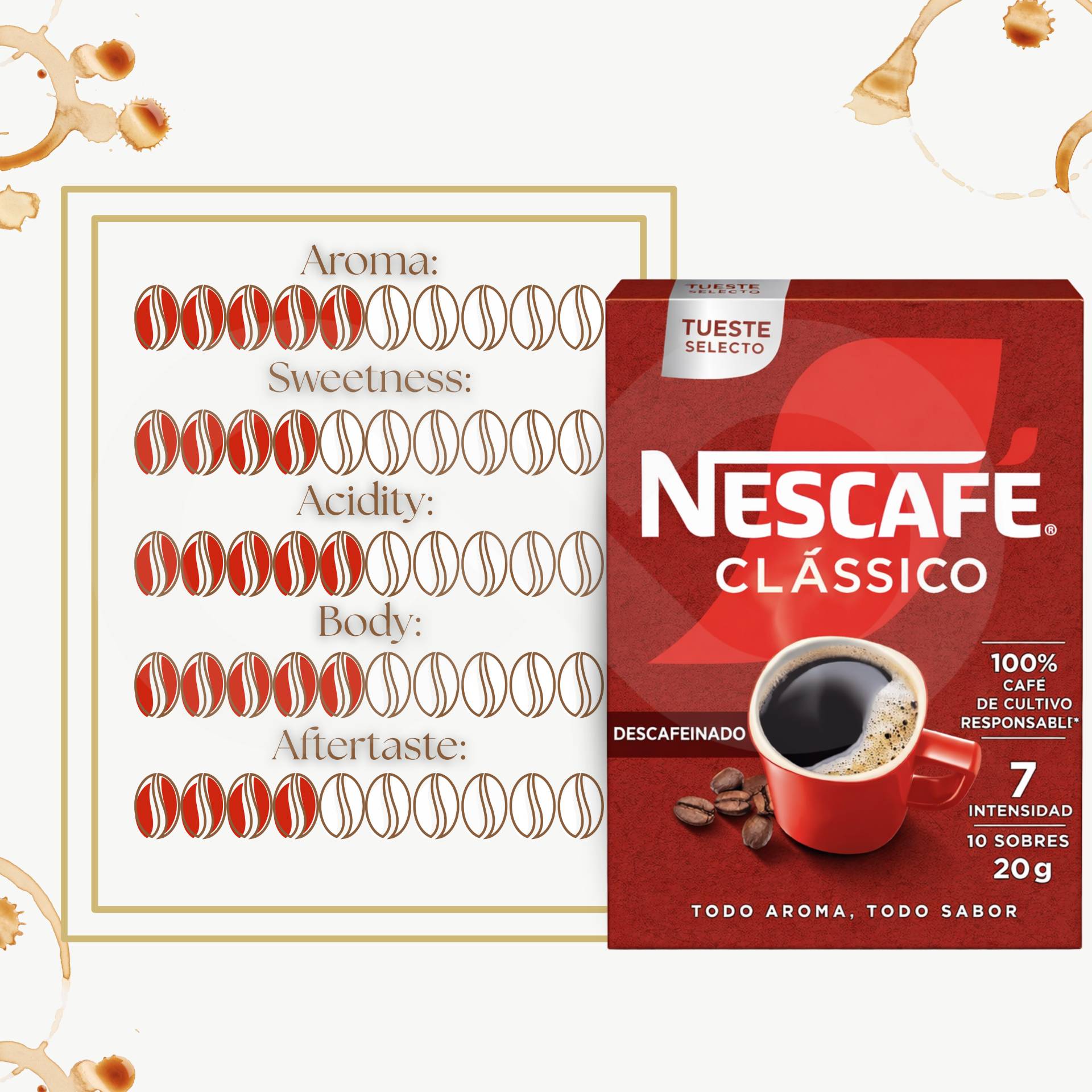 NESCAFÉ® Instant Coffee Clássico Decaf 10 un.