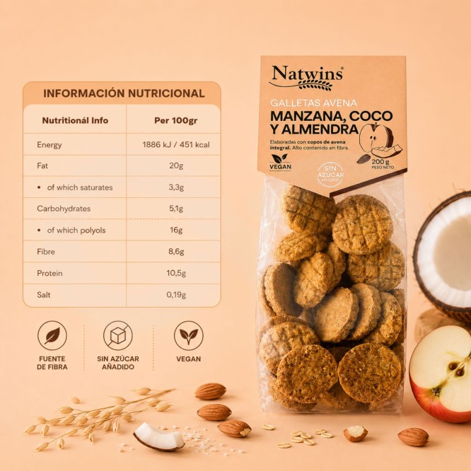 NATWINS® Keks Apfel-, Kokosnuss- Und Mandelkekse 200g