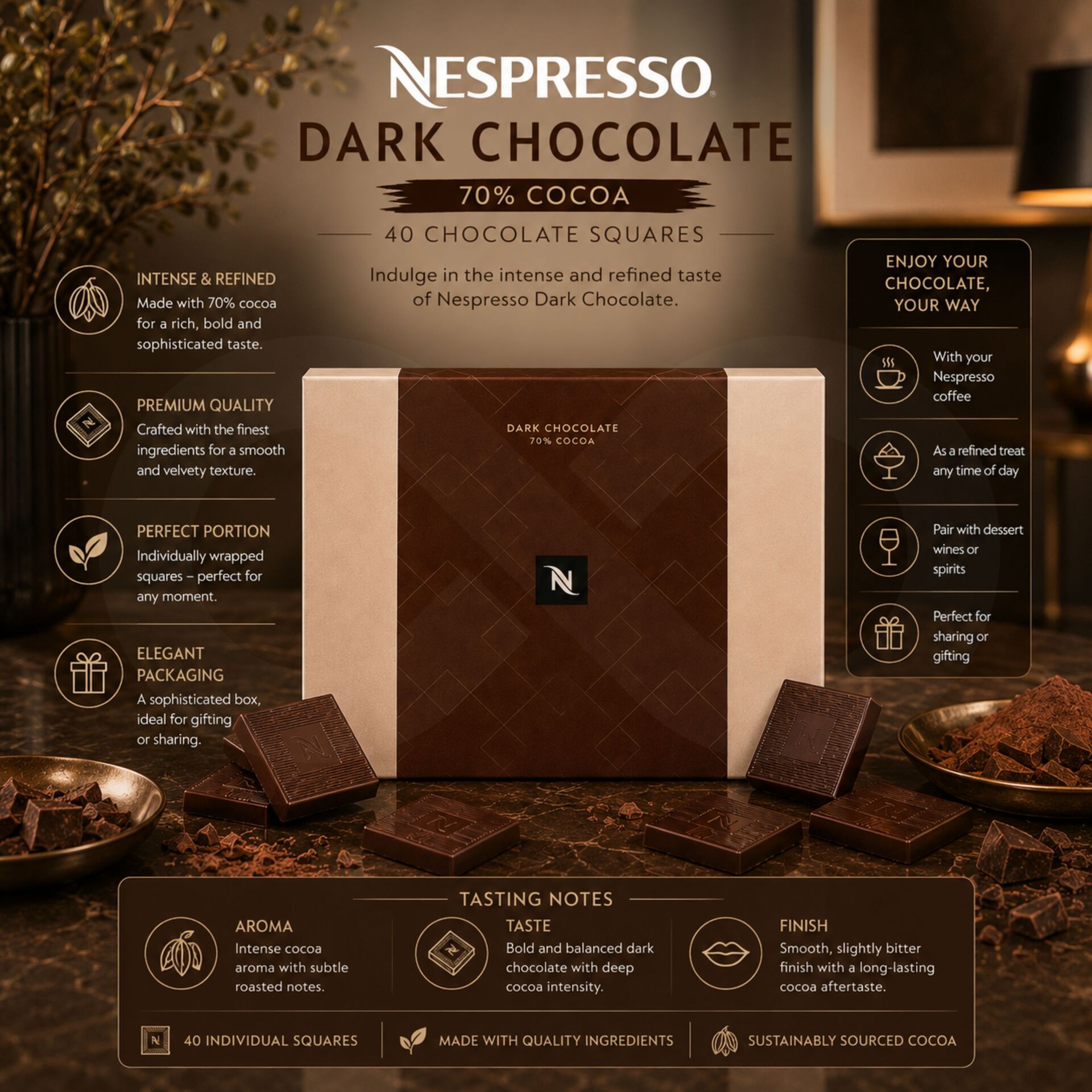 NESPRESSO® Dark Chocolate 70% 40 un.