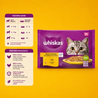 WHISKAS® Bustine 7+ Anni con Pollame 4 x85g