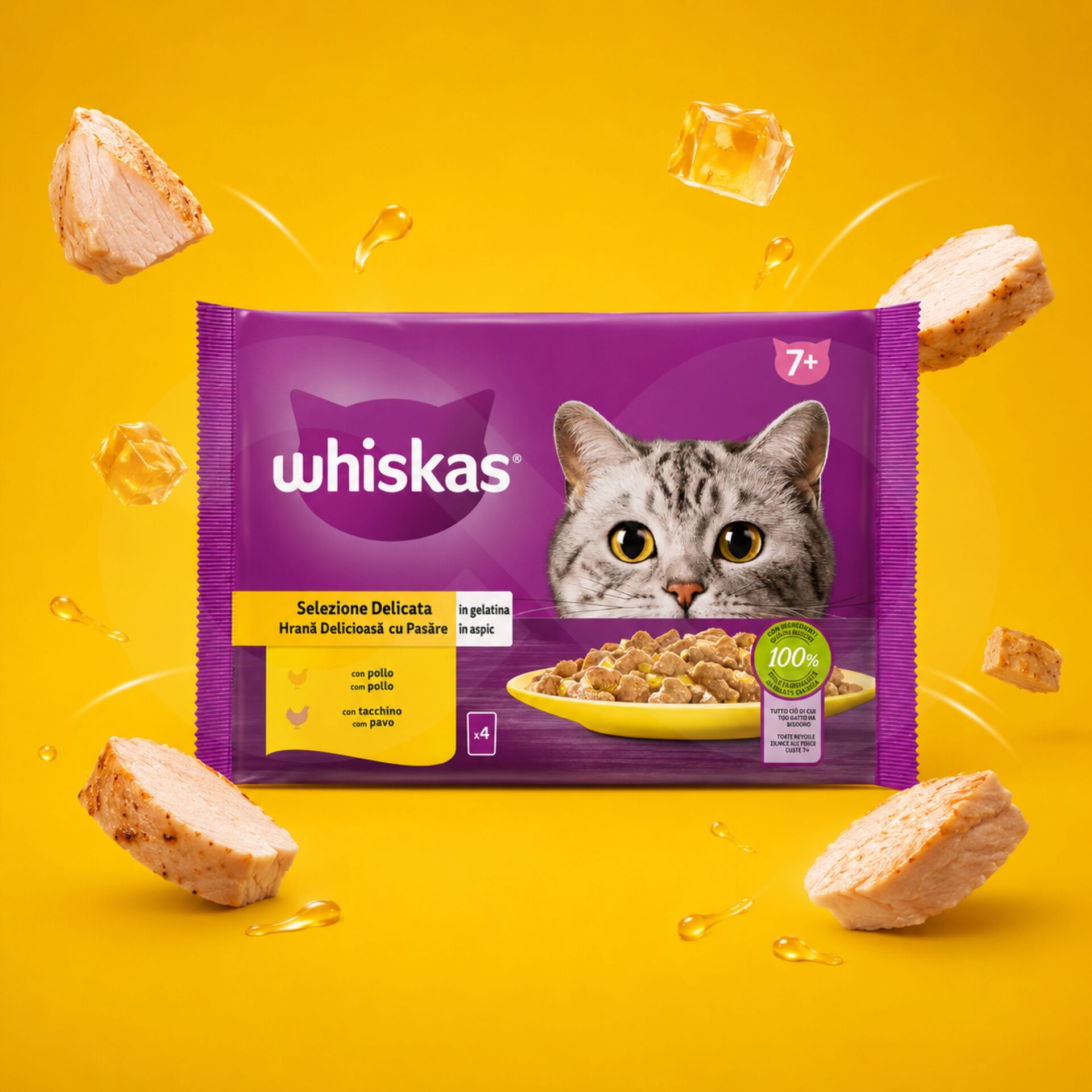 WHISKAS® Bustine 7+ Anni con Pollame 4 x85g