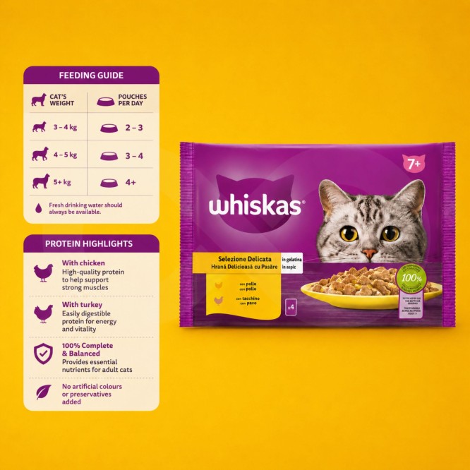 WHISKAS® Bustine 7+ Anni con Pollame 4 x85g