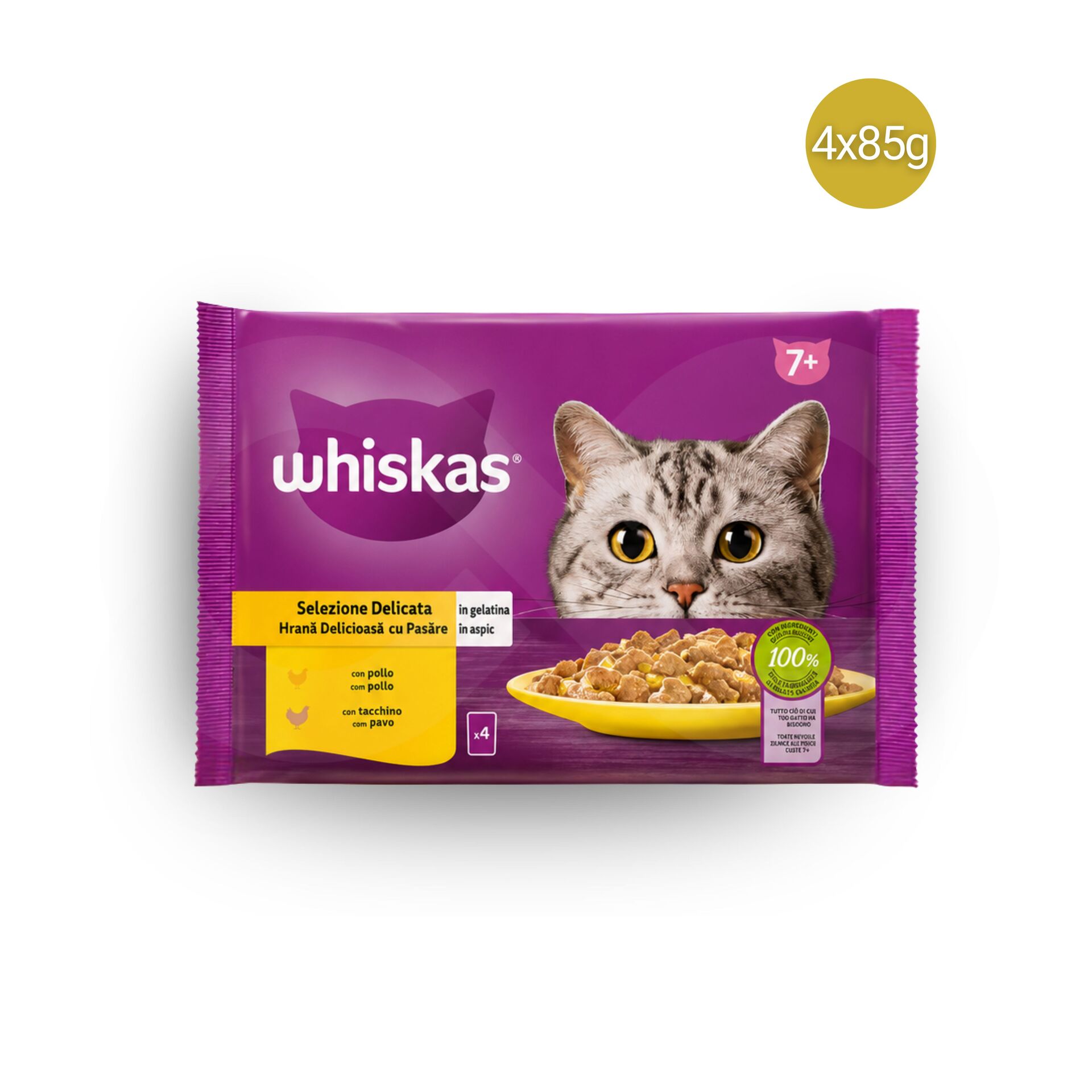 WHISKAS® Bustine 7+ Anni con Pollame 4 x85g