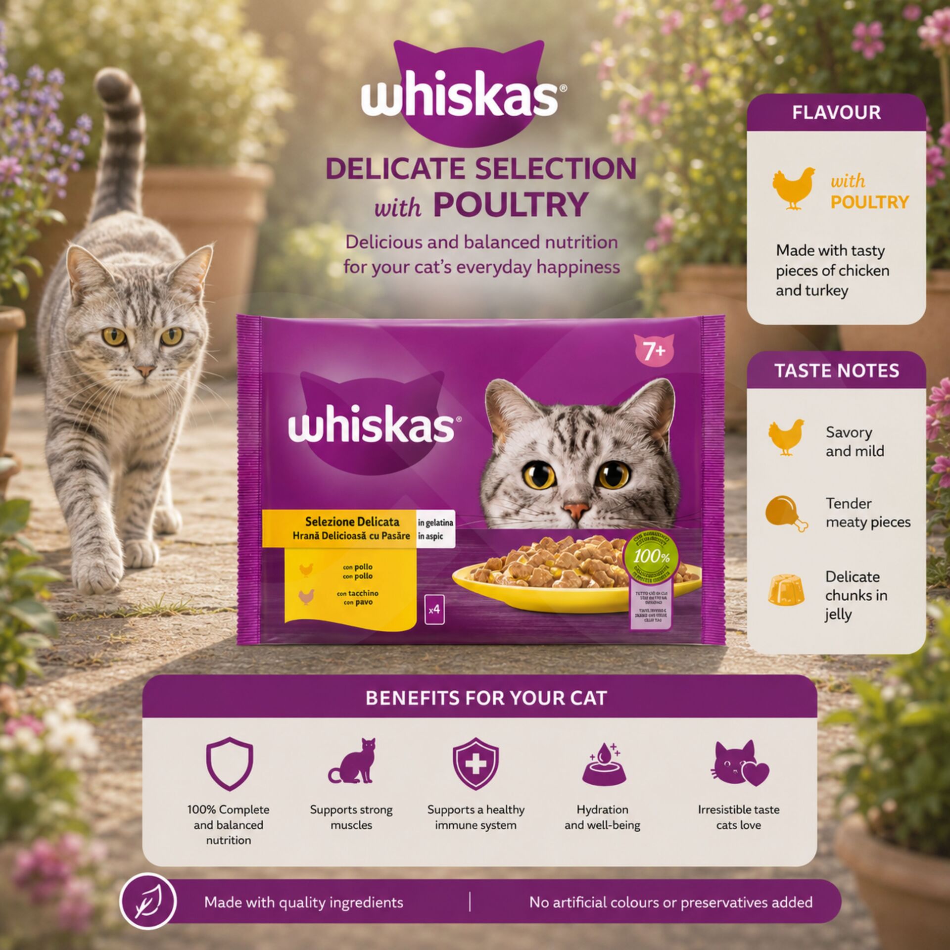 WHISKAS® Bustine 7+ Anni con Pollame 4 x85g