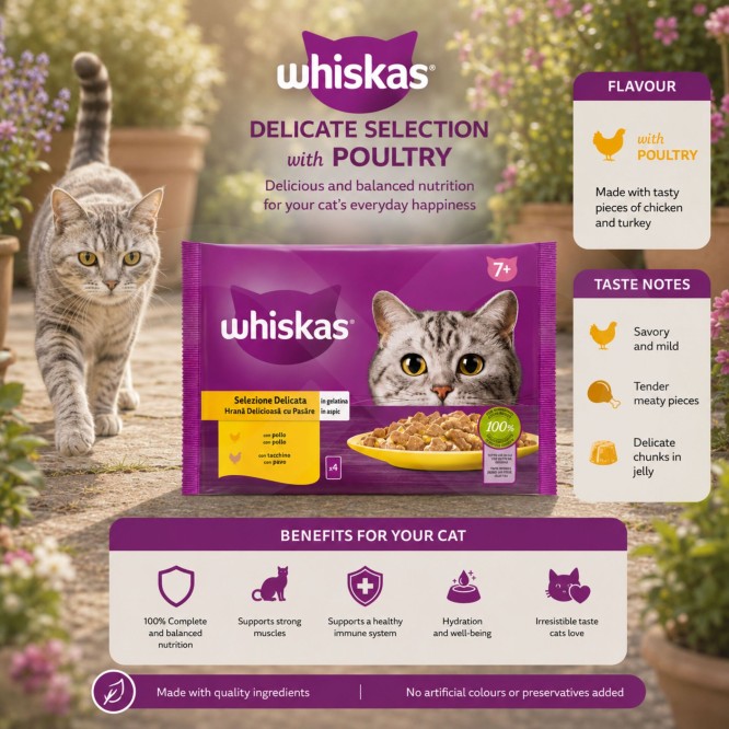 WHISKAS® Bustine 7+ Anni con Pollame 4 x85g