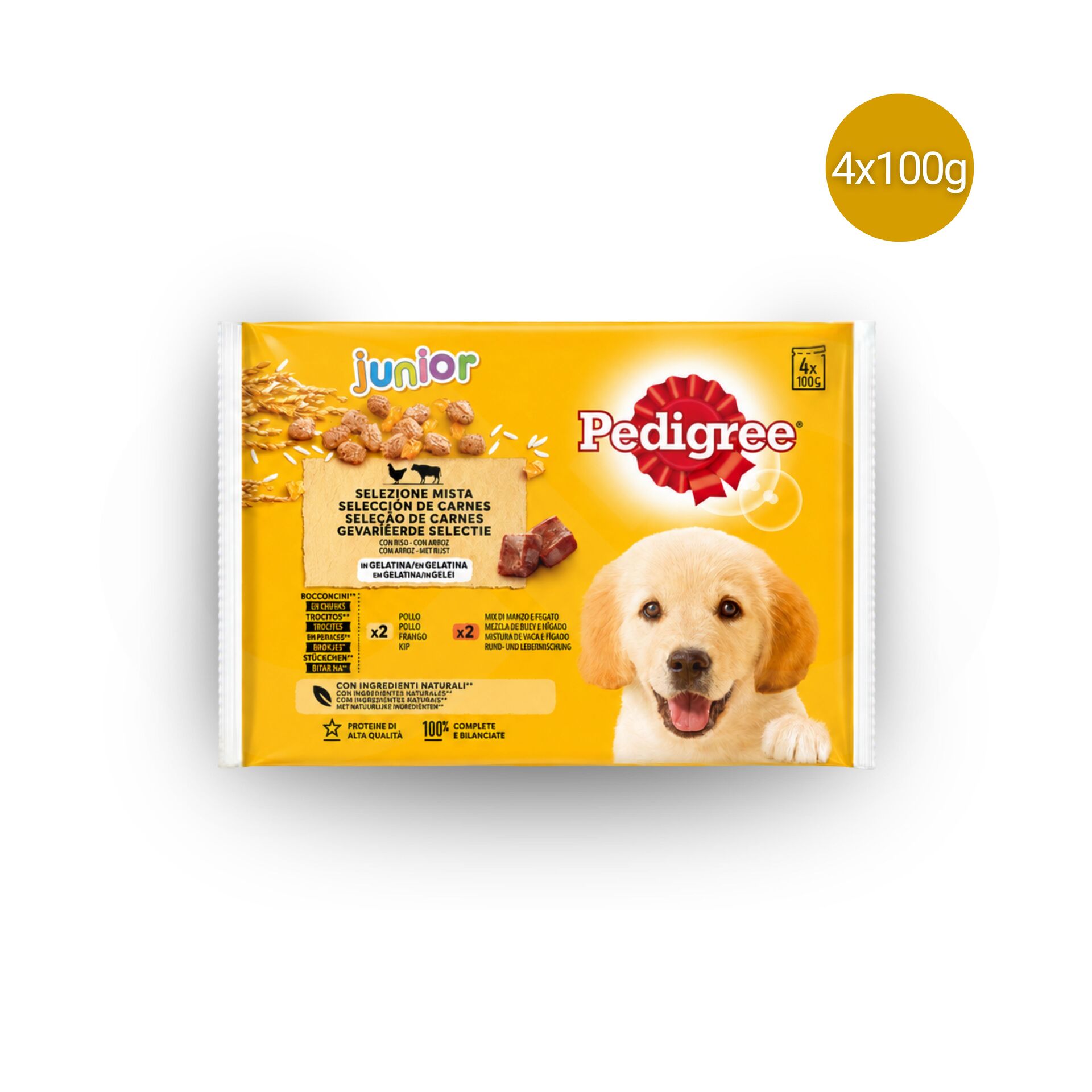PEDIGREE® Junior Pollo e Manzo con Riso 4x100g