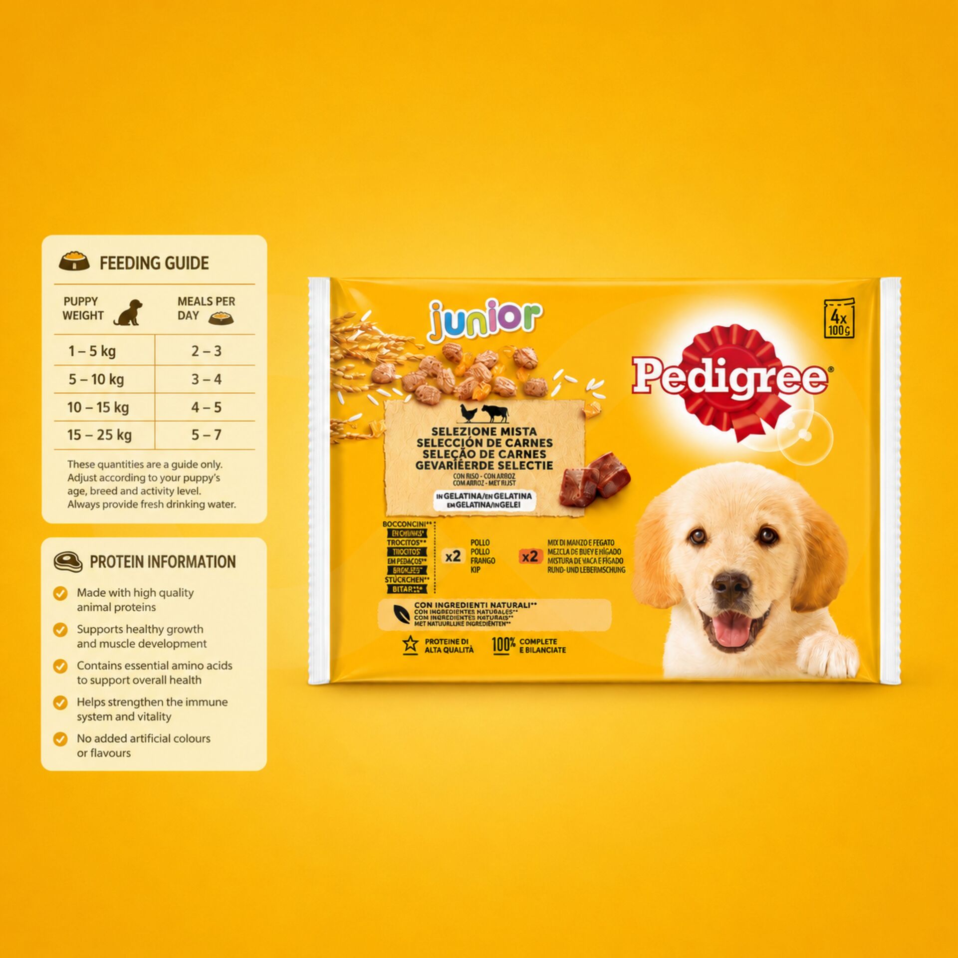 PEDIGREE® Junior Pollo e Manzo con Riso 4x100g