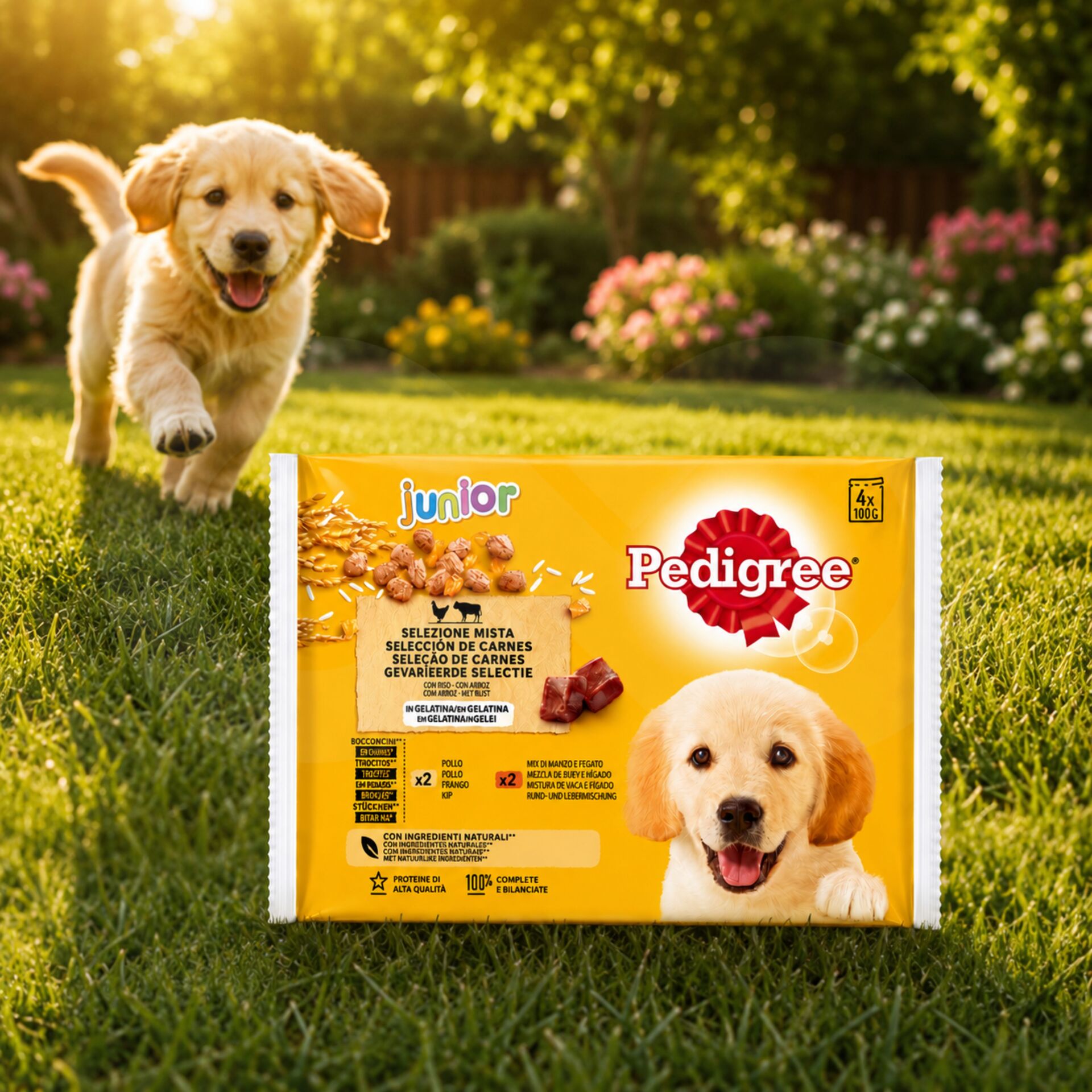 PEDIGREE® Junior Pollo e Manzo con Riso 4x100g