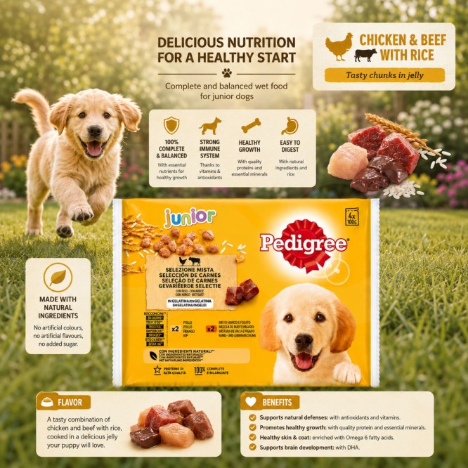 PEDIGREE� Junior Pollo e Manzo con Riso 4x100g
