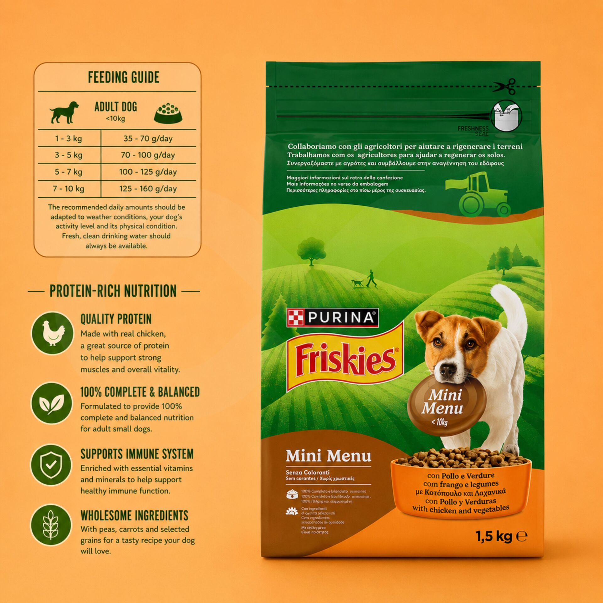 PURINA® FRISKIES Mini Menu Pollo y Verduras 1,5 kg