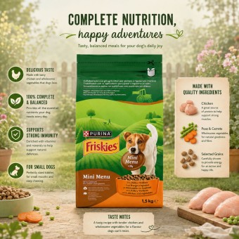 PURINA® FRISKIES Mini Menu Pollo y Verduras 1,5 kg