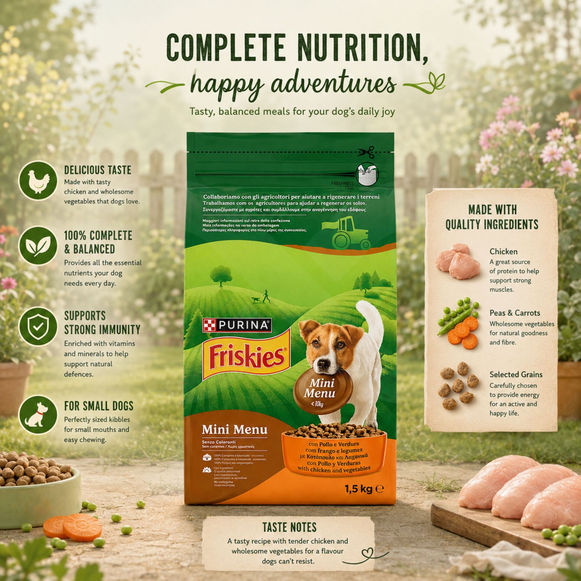 PURINA® FRISKIES Mini Menu Pollo y Verduras 1,5 kg