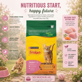 PURINA® FRISKIES Junior-Katze Huhn und Pute 1,5 kg