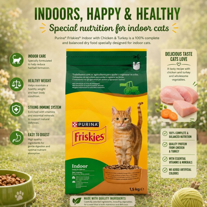 PURINA® FRISKIES Indoor-Katze Huhn und Pute 1,5 kg
