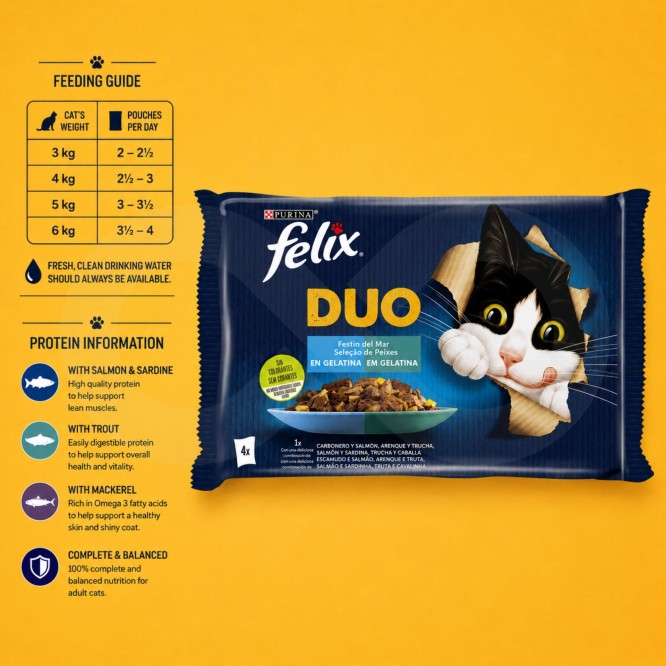 PURINA® FELIX Fantastic Duo Seleção de Peixes 4 x 85g