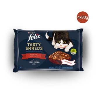 PURINA® FELIX Tasty Shreds Sélection de la Campagne 4 x 80g