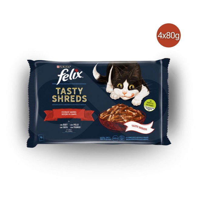 PURINA® FELIX Tasty Shreds Sélection de la Campagne 4 x 80g