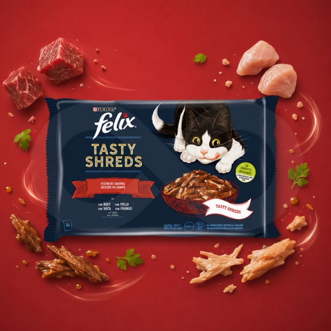 PURINA® FELIX Tasty Shreds Sélection de la Campagne 4 x 80g