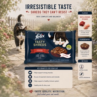 PURINA® FELIX Tasty Shreds Sélection de la Campagne 4 x 80g