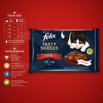 PURINA® FELIX Tasty Shreds Sélection de la Campagne 4 x 80g