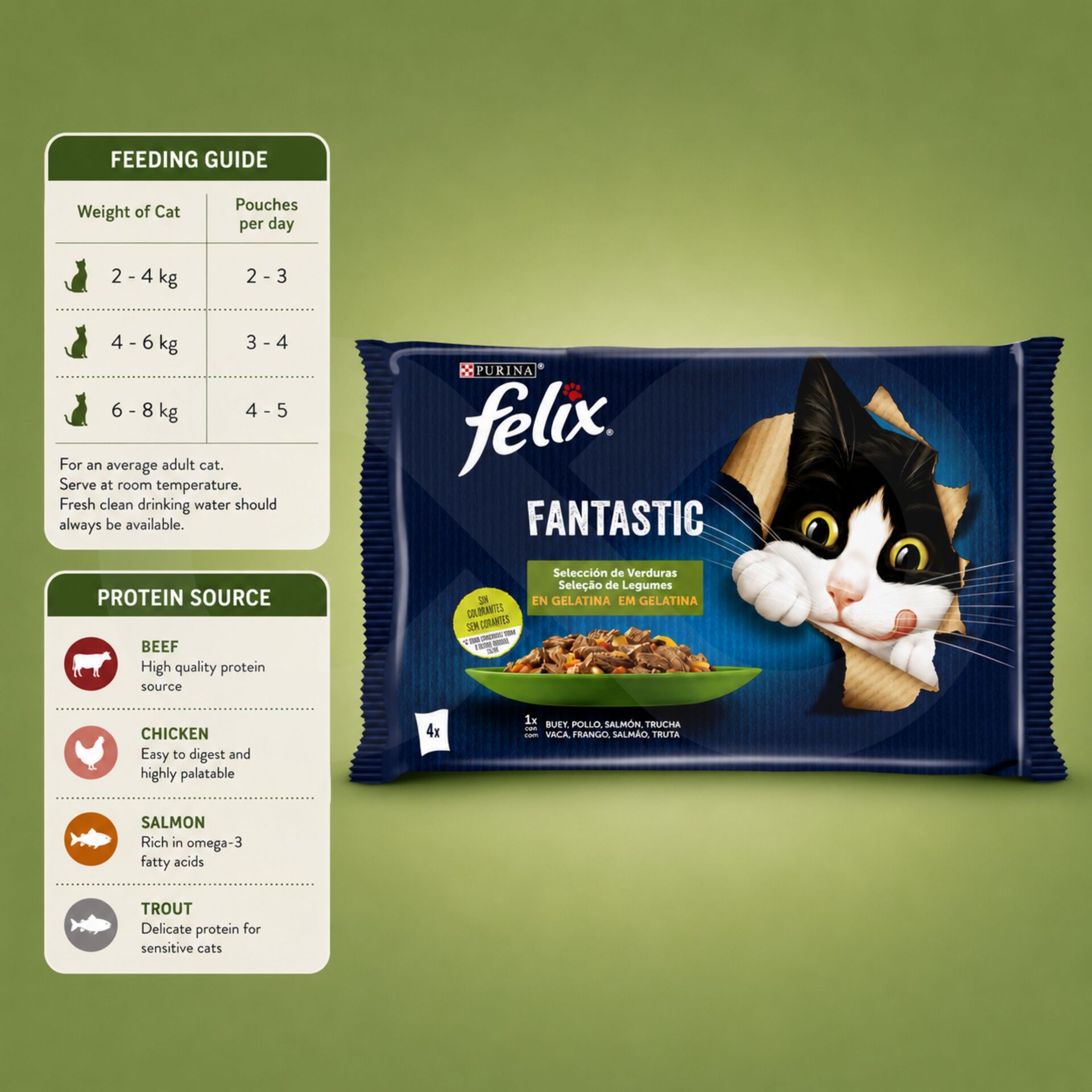 PURINA® FELIX Fantastic Seleção de Legumes 4 x 85g