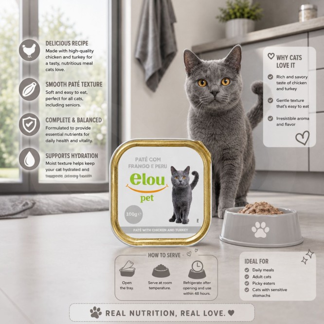 ELOU PET® Pastete für Ausgewachsene Katzen mit Huhn und Pute
