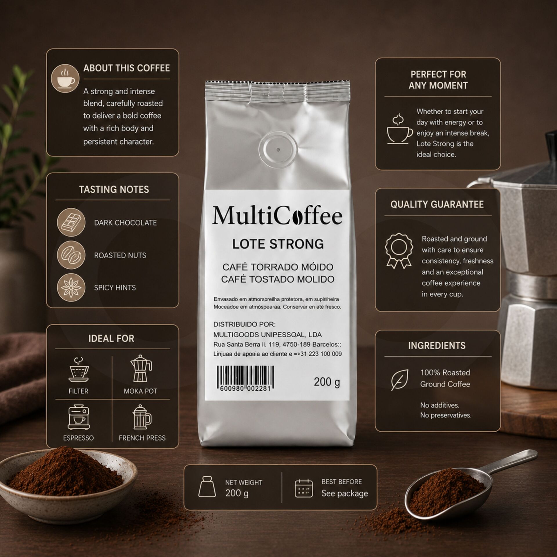 MULTICOFFEES® Gemalen Koffie Strong 200g