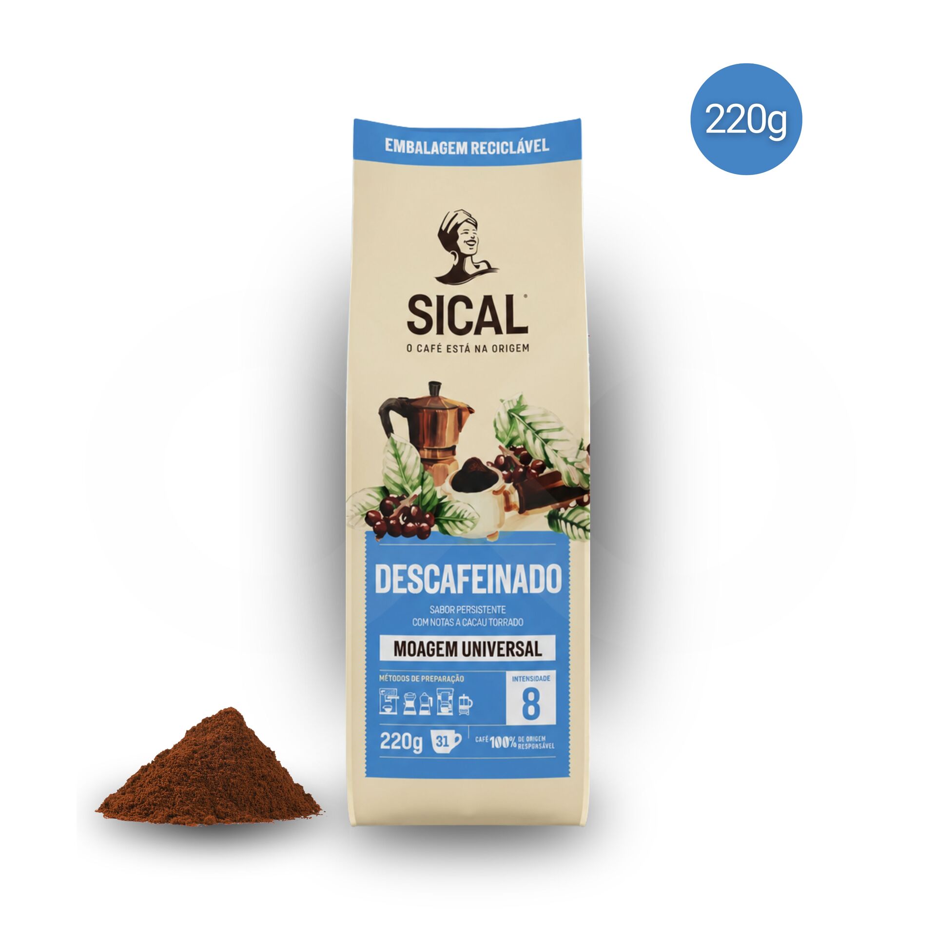 SICAL® Gemalen Koffie Cafeïnevrije 220g