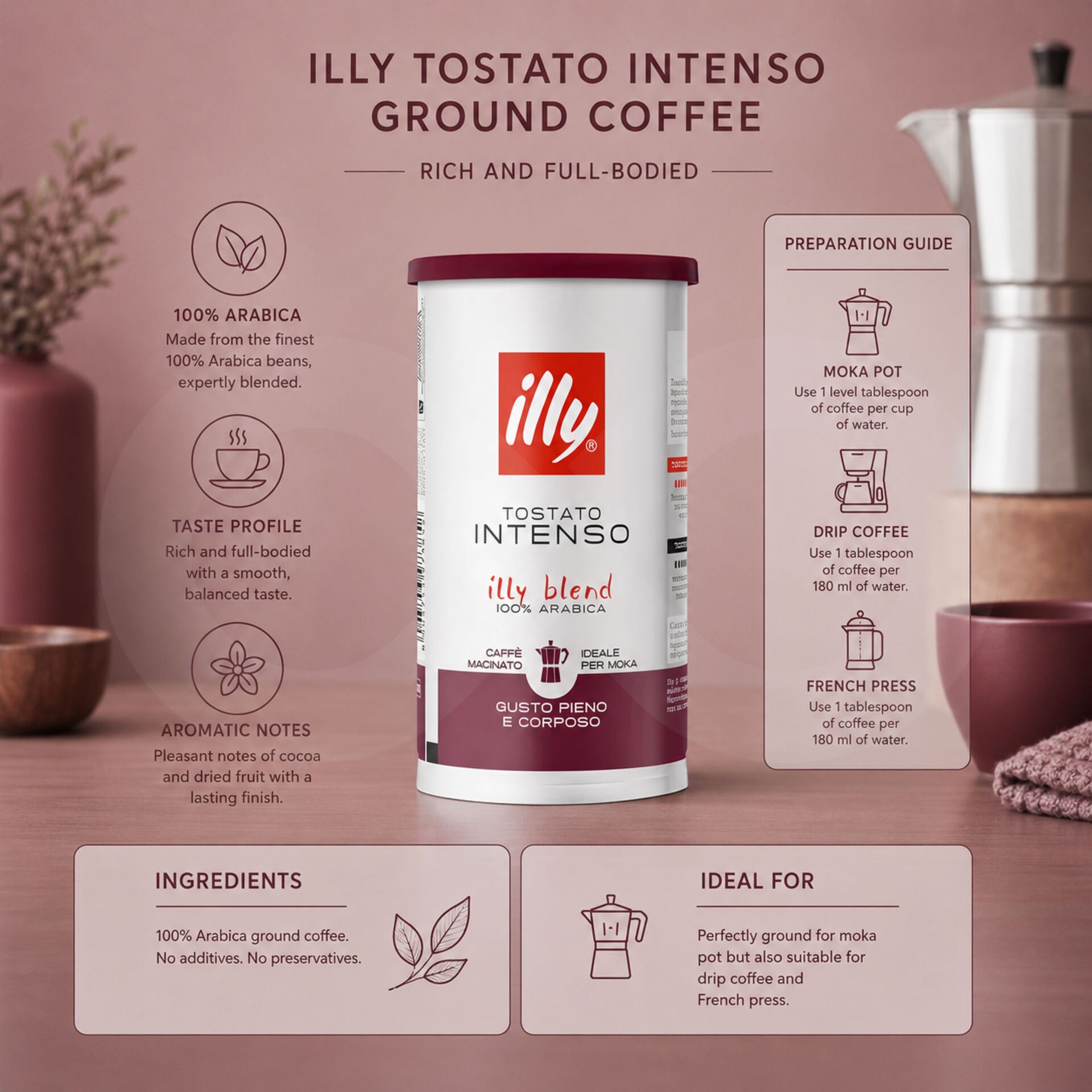 ILLY® Ground Coffee Intenso Moka 185g