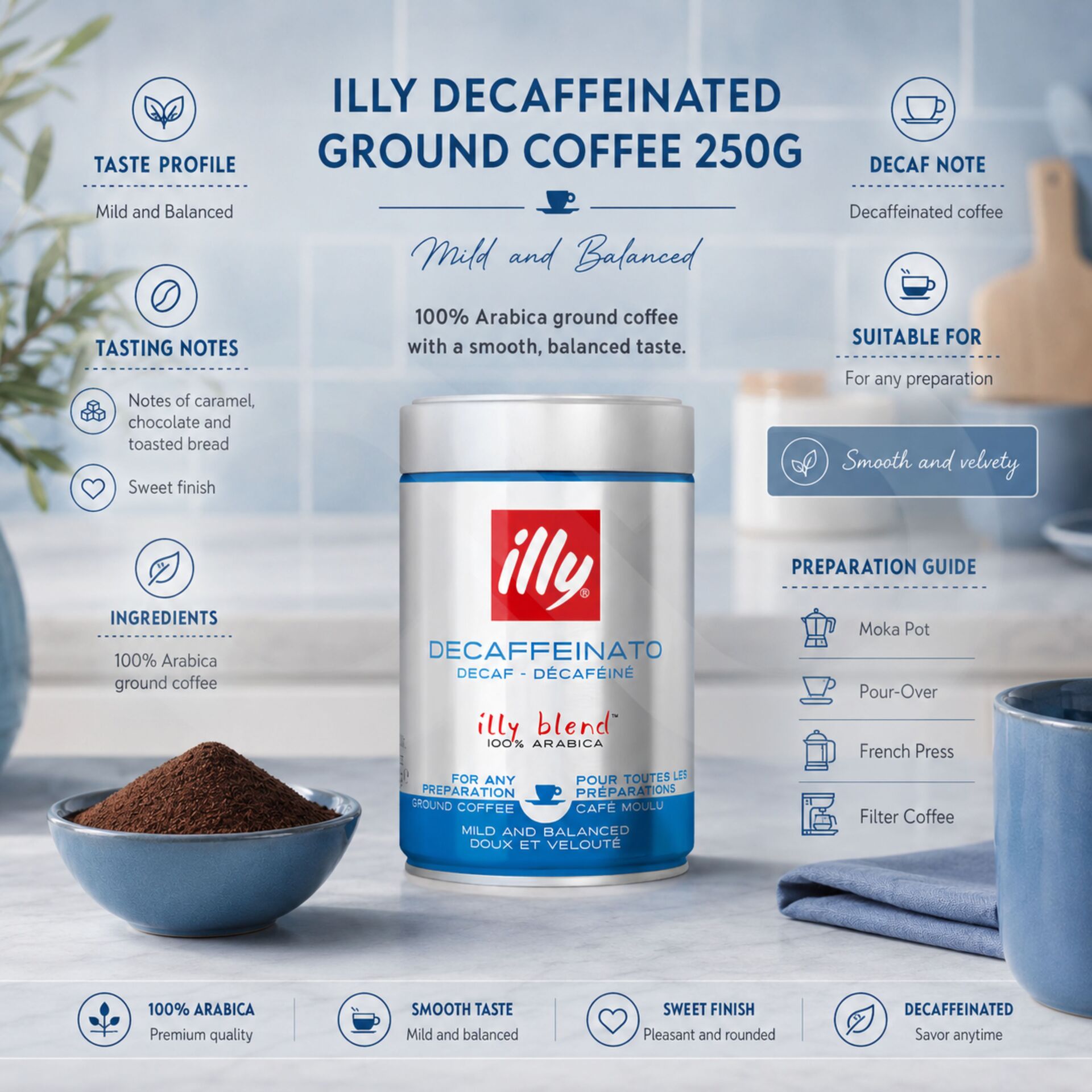 ILLY® Café Moulu Décaféiné 250g