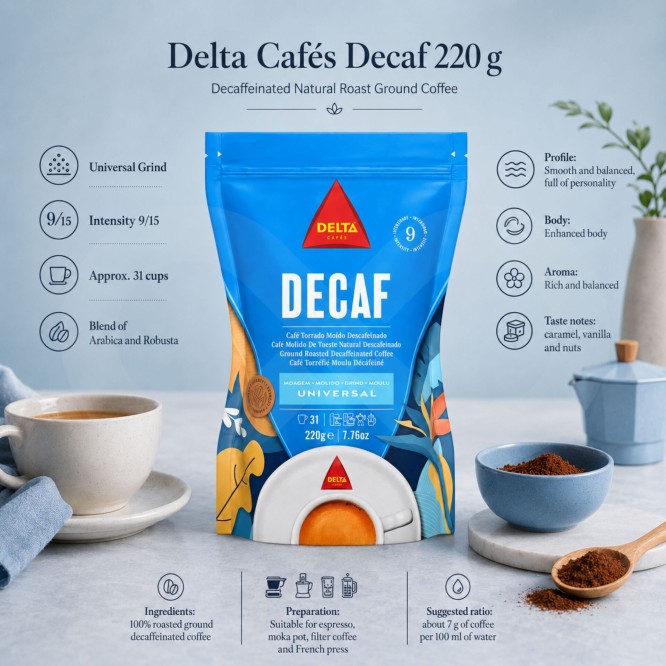 DELTA CAFÉS® Gemalen Koffie Decaf 220g