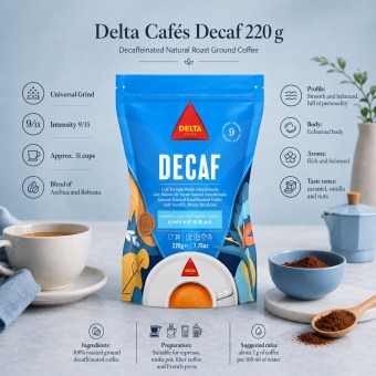 DELTA CAFÉS® Gemalen Koffie Decaf 220g