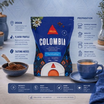 DELTA CAFÉS® Ground Coffee Colombia 220g