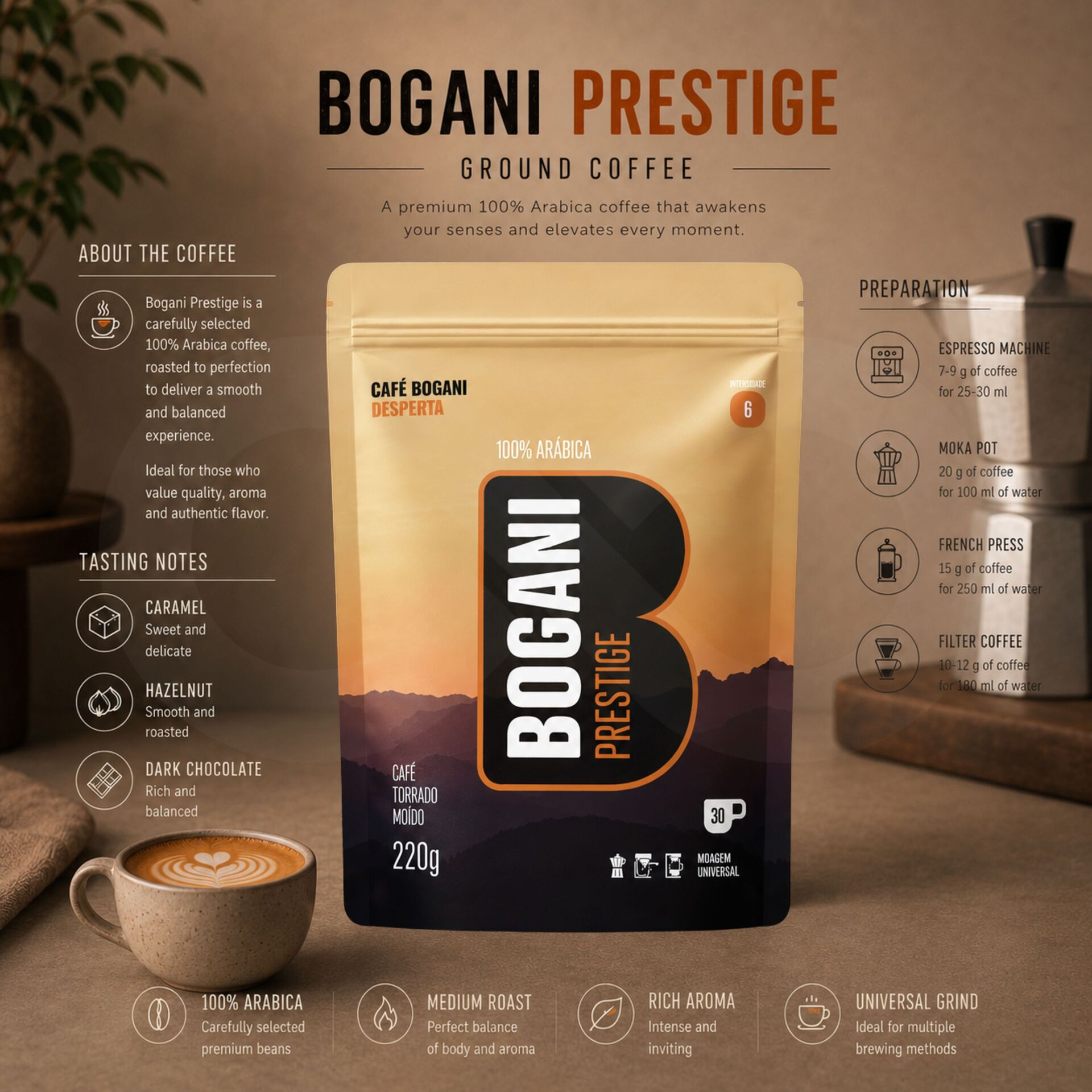 BOGANI® Kaffeepulver Prestige 220g