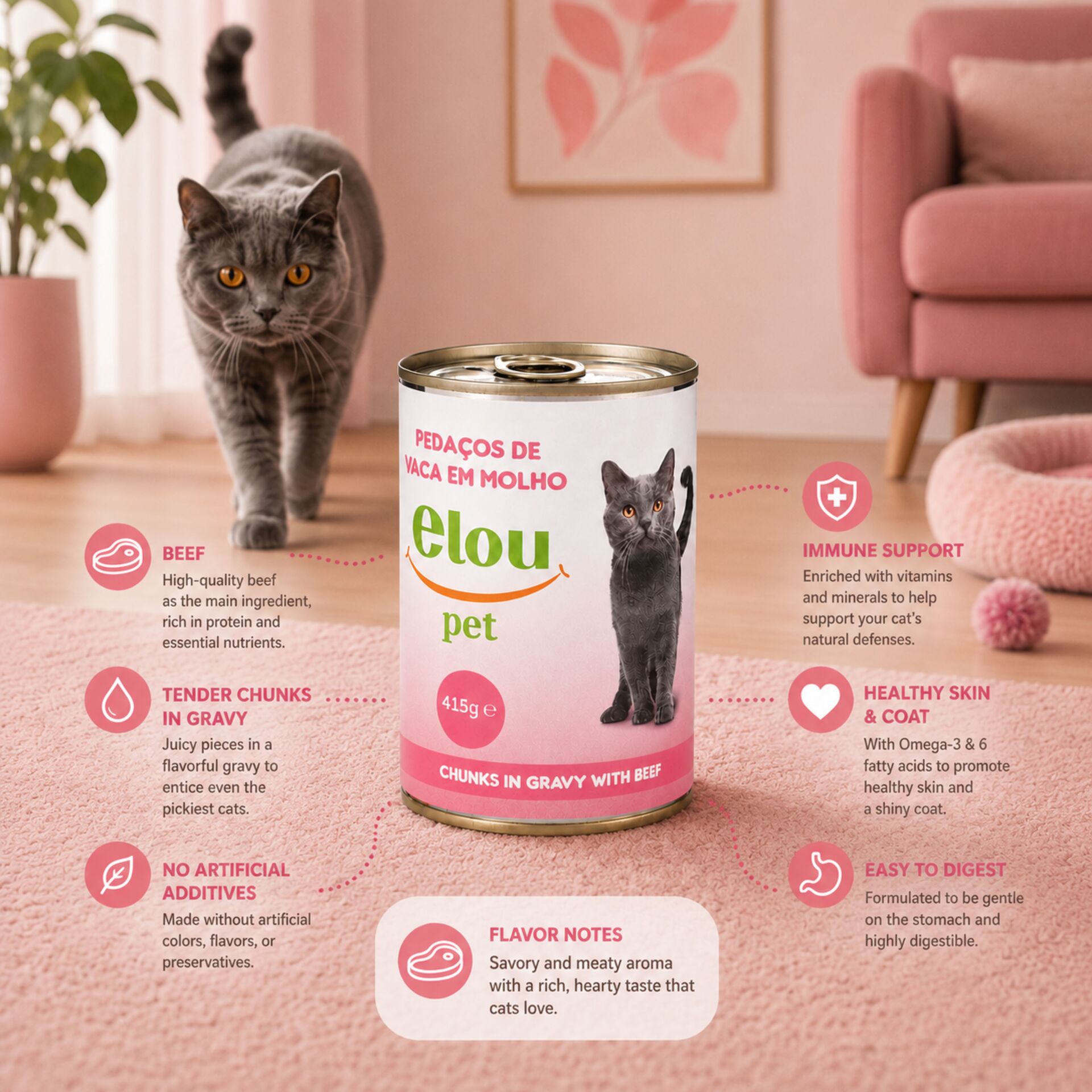 ELOU PETŪ Cat Beef Chunks in Gravy 415 g