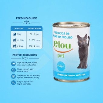 ELOU PET� Gato Peda�os de Peixe em Molho 415g