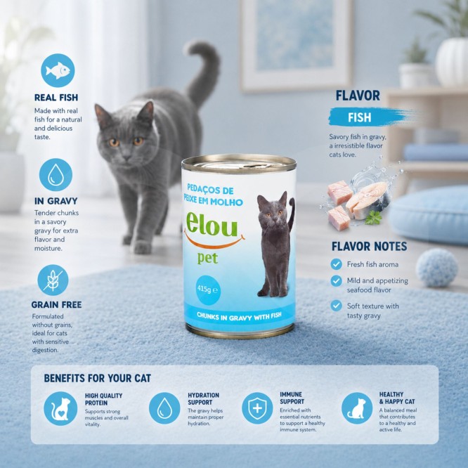 ELOU PET� Gato Trozos de Pescado en Salsa 415 g