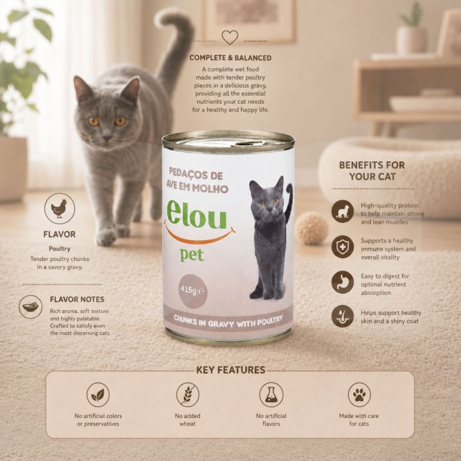 ELOU PET® Kat Stukjes Gevogelte in Saus 415 g