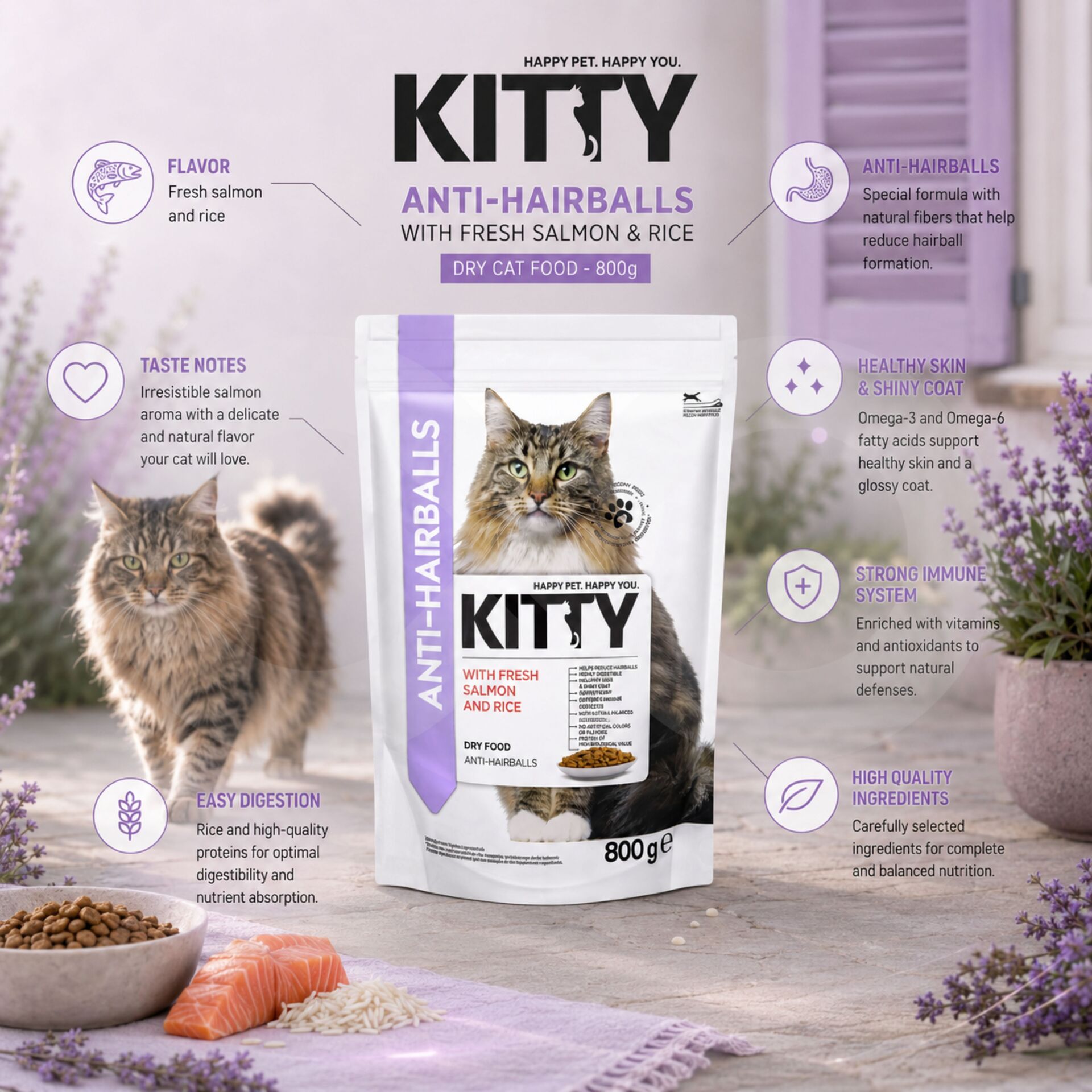 KITTY® Alimento Secco Controllo dei Boli di Pelo al Salmone