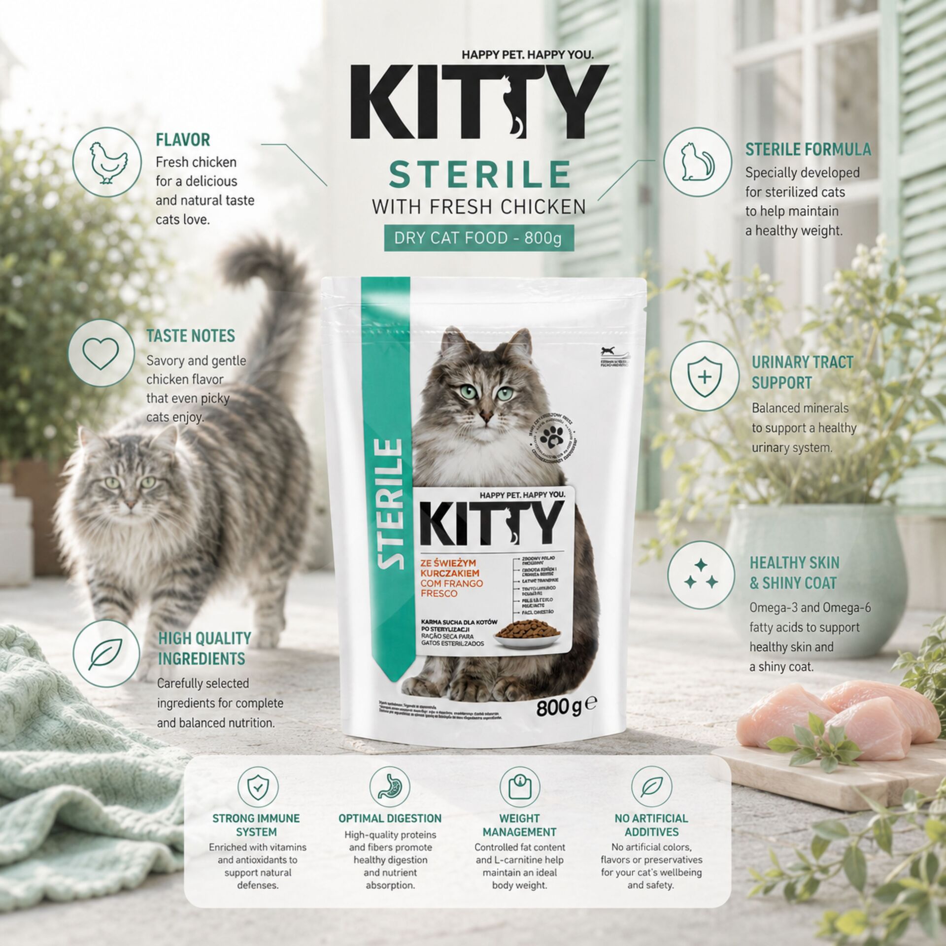 KITTY® Dry Cat Food for Sterilised Cats with Chicken 800 g
